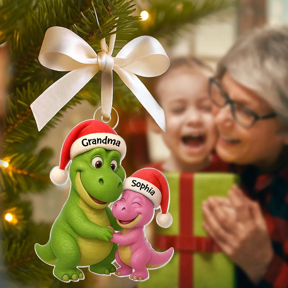 Custom Christmas Dinosaur Family Ornament with Hug Design