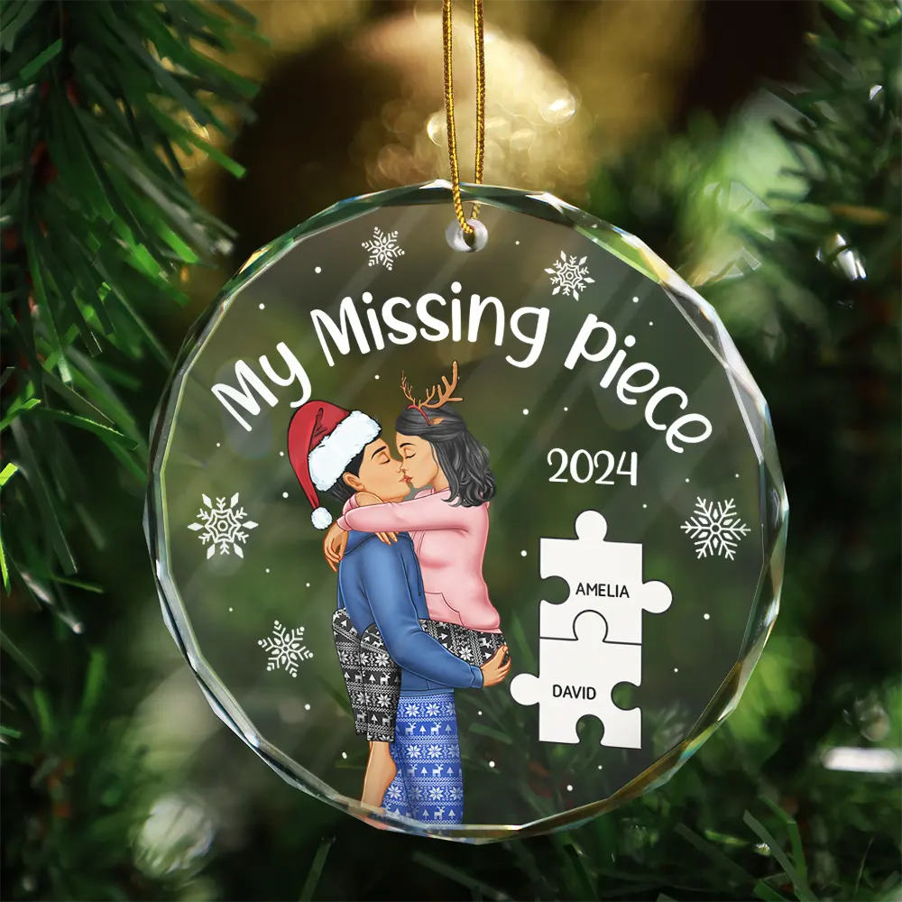 My Missing Piece Christmas Couple - Personalized Glass Ornament or Keychain or Poster or Plaque