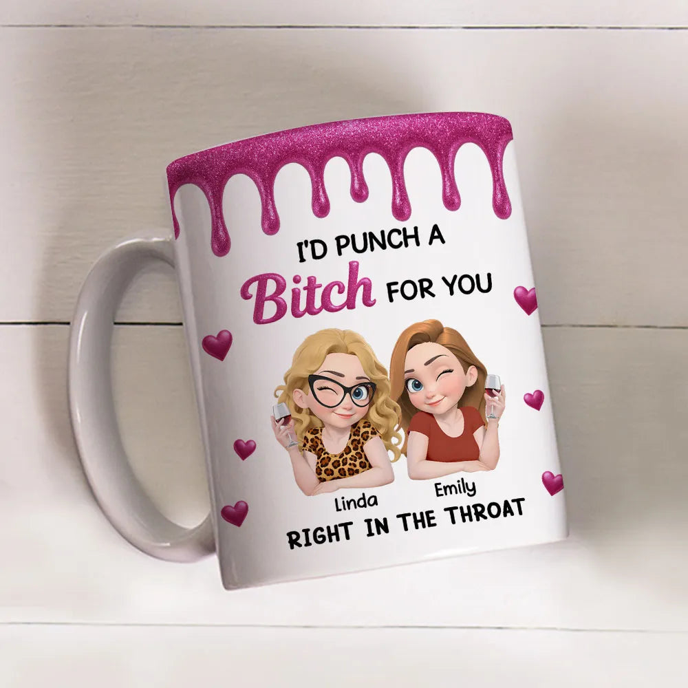 Personalized Bestie Ceramic Mug with Cute Illustrated Friends – Fun Friendship Gift for Women