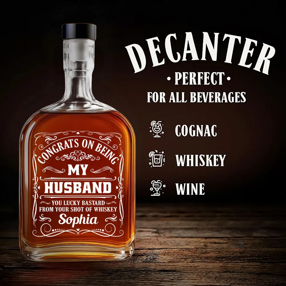 Whiskey Glass Spirits Decanter with Funny Engraved Design, Unique Gift for Husband