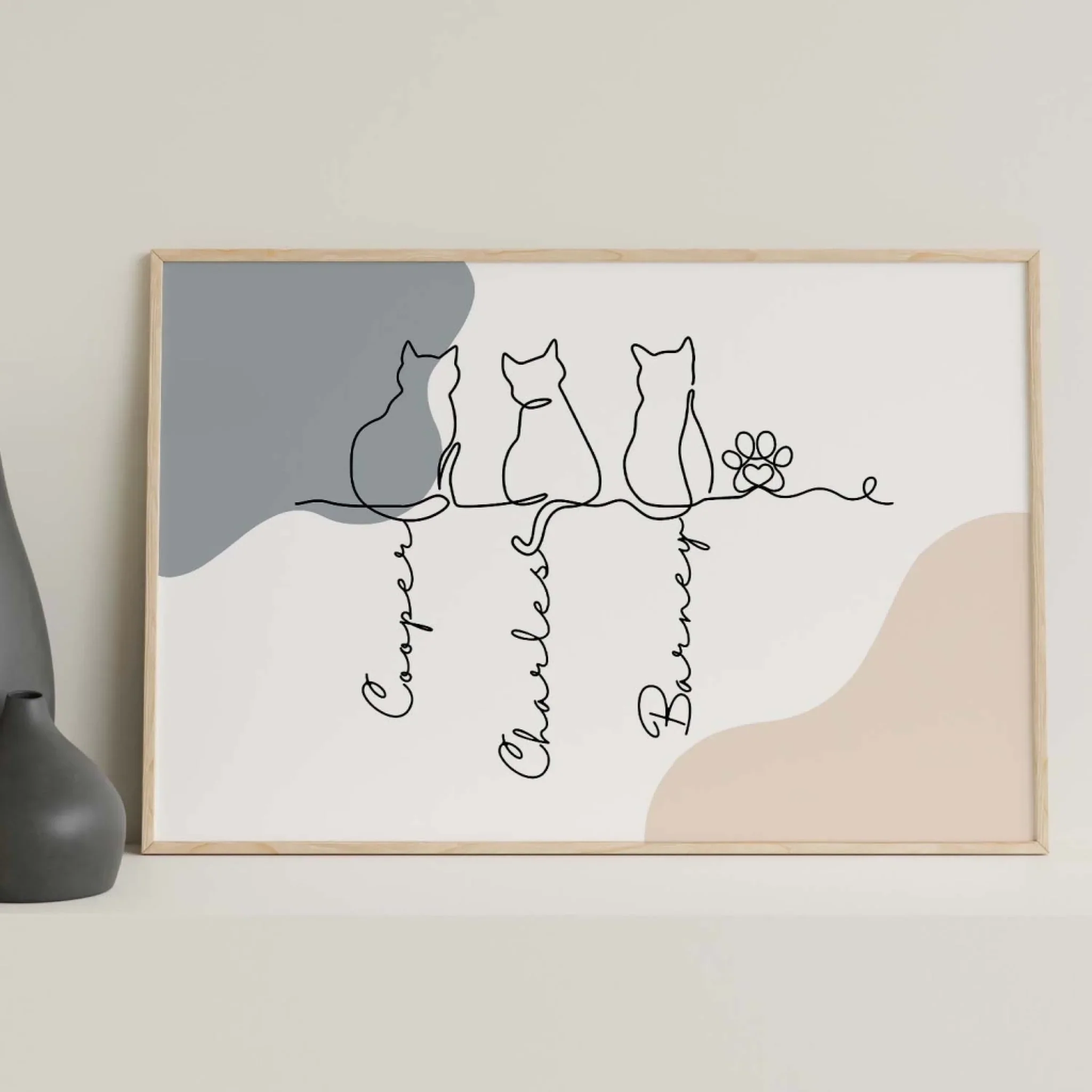 Personalized Cat Lover Poster with Minimal Line Art Cats, Custom Wall Art, Unique Gift for Mom or Pet Parent