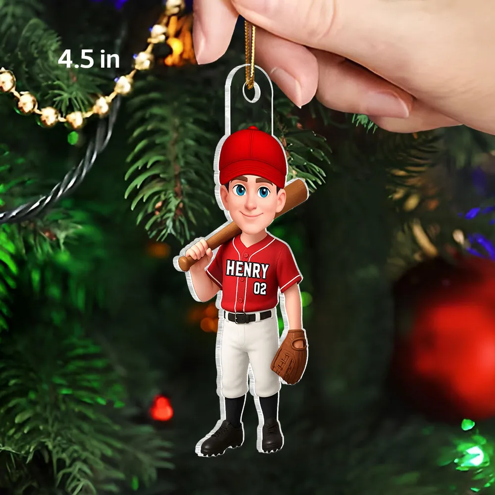 Acrylic Ornament Baseball Player - Customizable Cartoon Holding Bat - Team Spirit Keepsake - Unique Gift for Kids & Coach