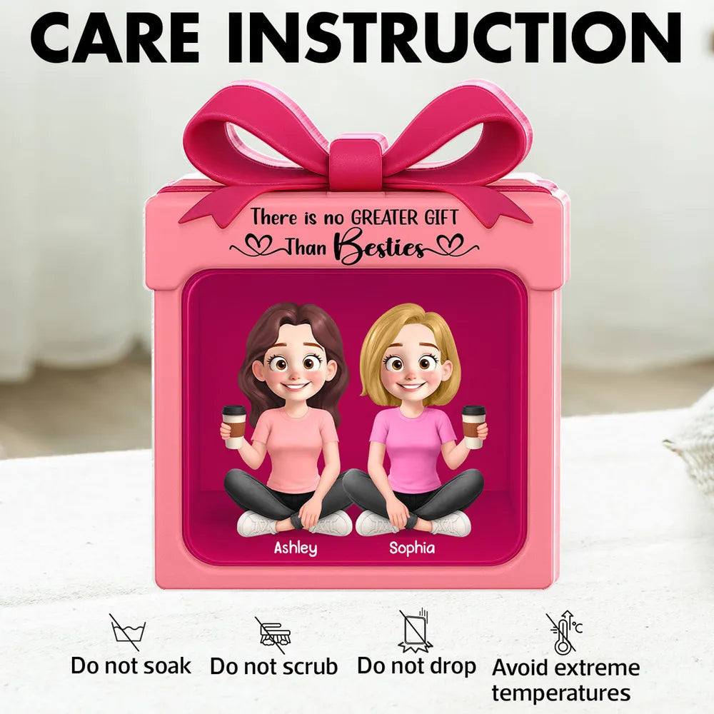 Acrylic Block Plaque in Gift Box Shape with Besties Theme, Heartwarming Design, Ideal Friendship Gift for Her