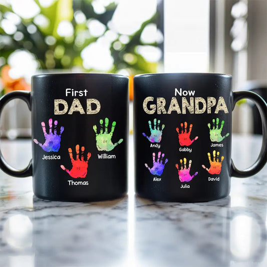 Full‑Color Handprint Mug – “First Dad, Now Grandpa” Favorite Gift for Dad or Grandpa