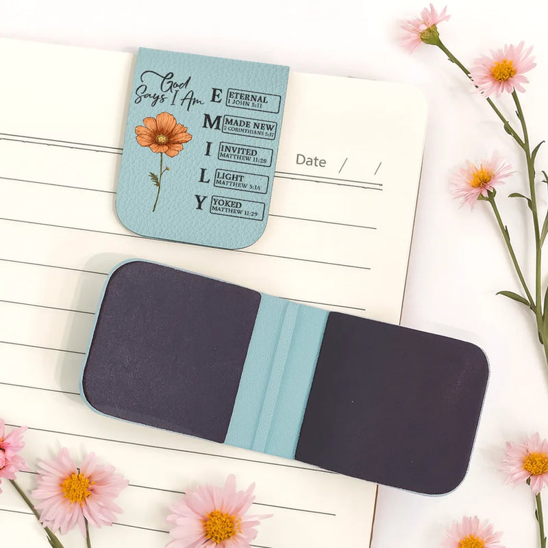 Personalized Leather Magnetic Bookmark with Faith Quotes and Birth Flower, Custom Name Initial Gift for Book Lovers