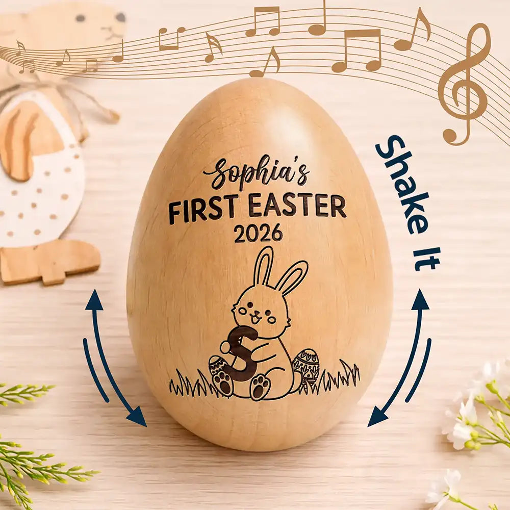 Personalized Wooden Egg Shaker for Baby's First Easter, Bunny Music Design, Unique Keepsake Gift for New Parents