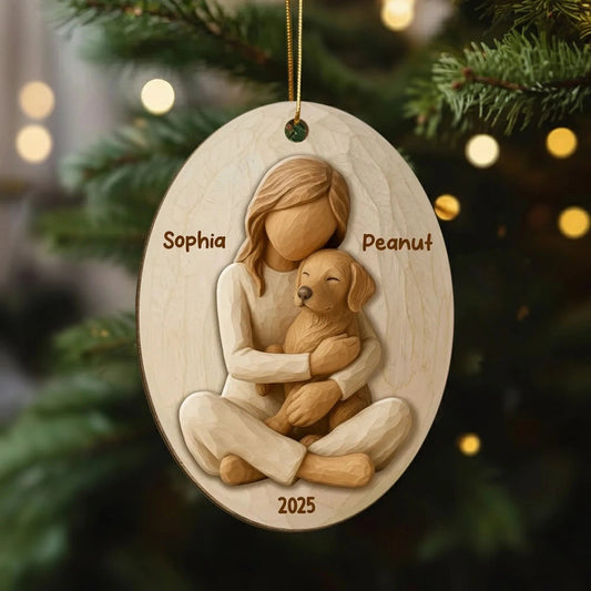 Custom Dog Breed & Name Ornament, Cozy Pet Lover Christmas Keepsake, Engraved Wooden Gift for Her and Their Fur Baby