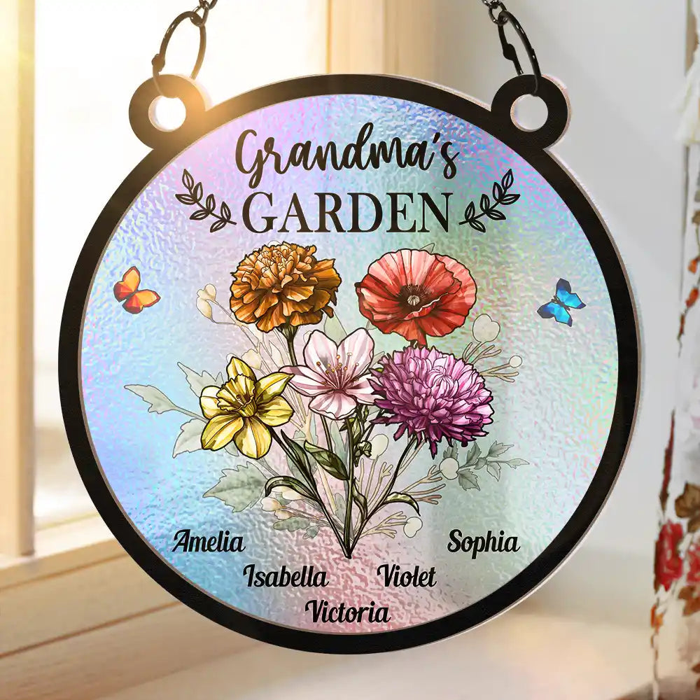 Personalized "Grandma’s Garden" Ornament – Custom Wood and Acrylic Layered Ornament for Grandma
