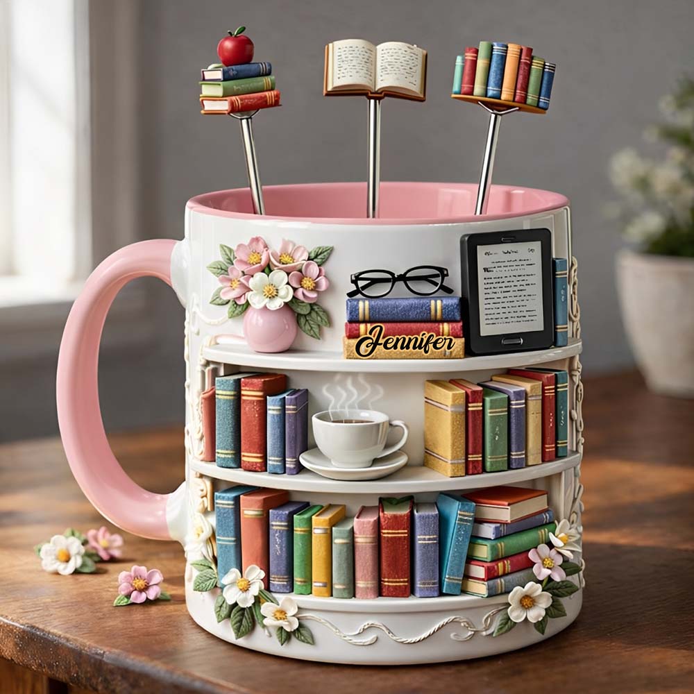 Book Lover Gift - Personalized Book Set Accent Mug with Acrylic Stirrers