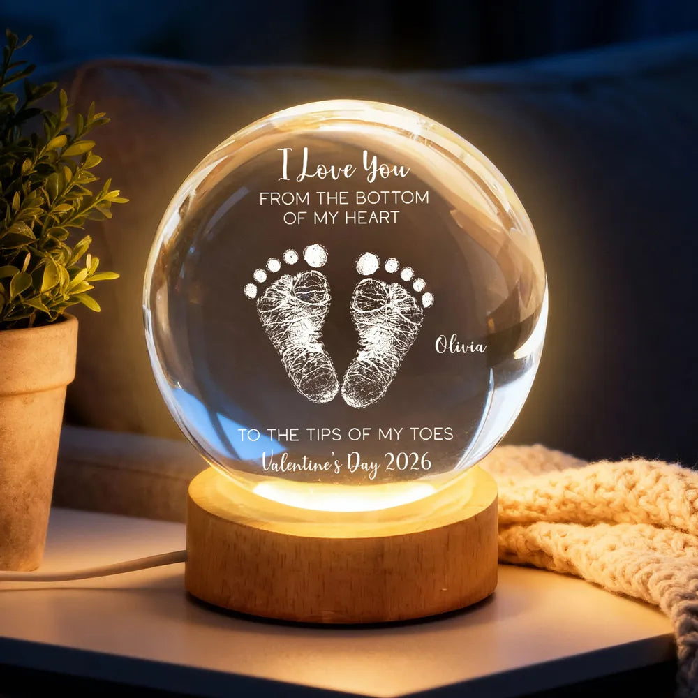 Globe Lamp With I Love You Footprints Quote, Cozy Warm Glow Keepsake, Personalized Unique Gift For Couples
