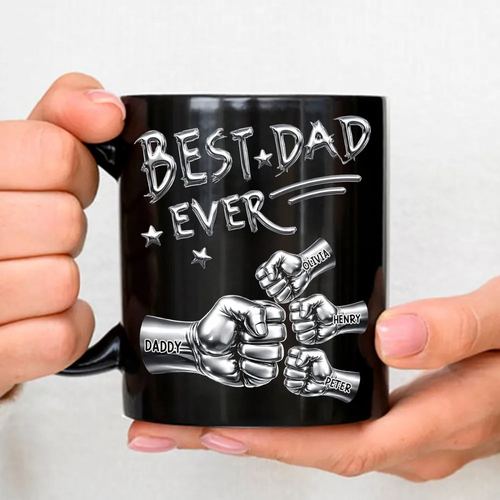 Personalized Best Dad Ever Full Color Mug, Custom Fist Bump Design for Coffee Time, Unique Gift for Dad