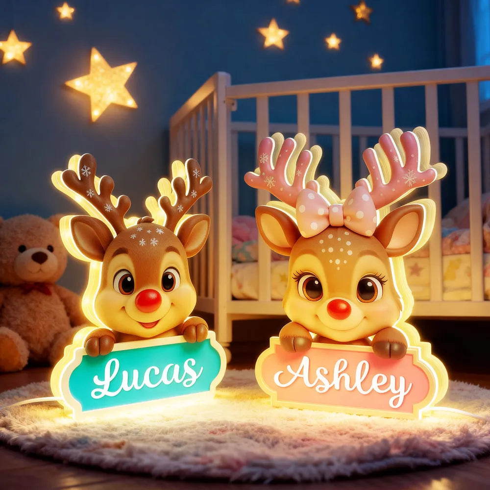 Acrylic Light Box Reindeer Nursery Lamp, Custom Cute Design, Warm Glow, Unique Christmas Gift for Children & Grandchildren