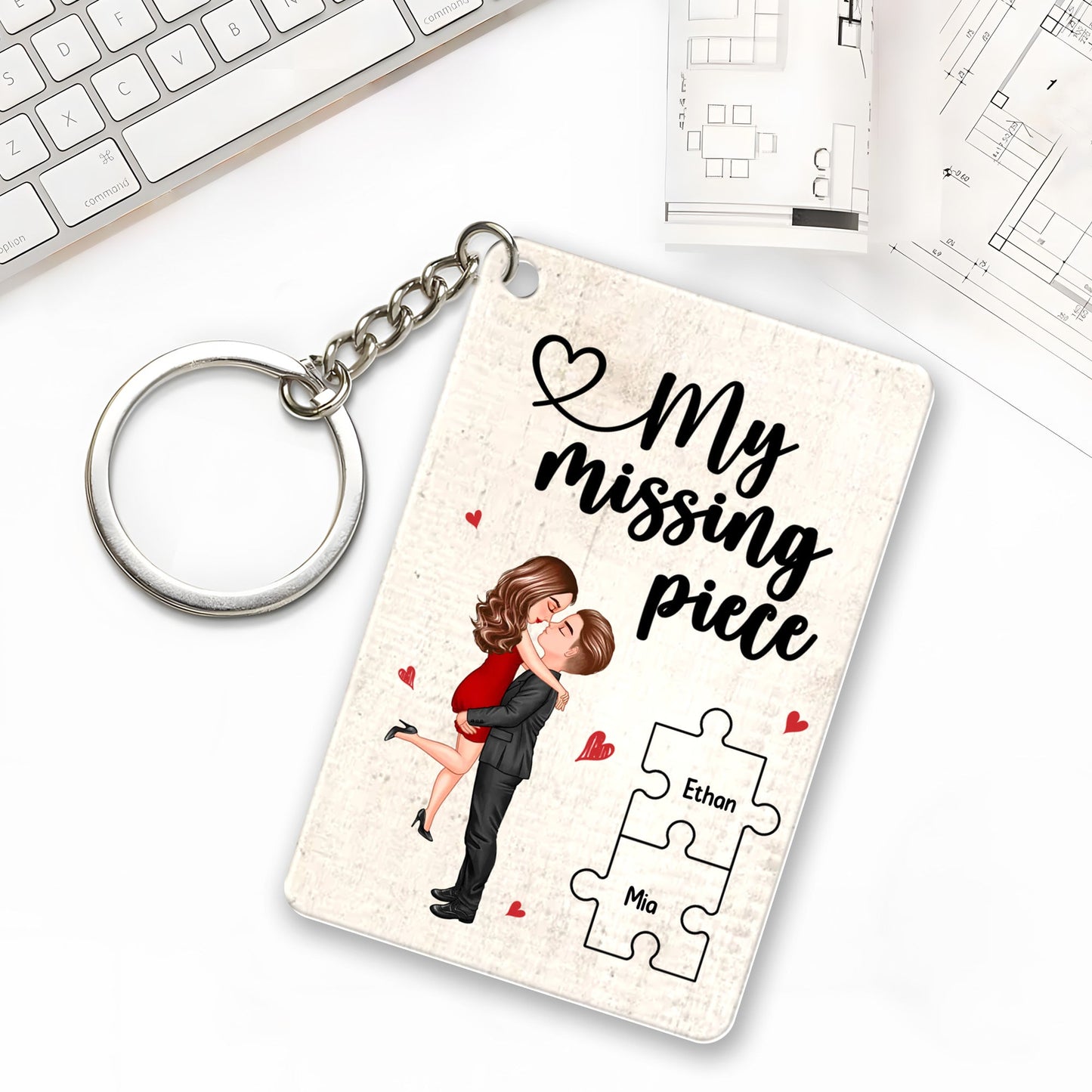 My Missing Piece - Couple Embracing Keychain, A Romantic Personalized Gift for Valentine’s Day or Anniversaries