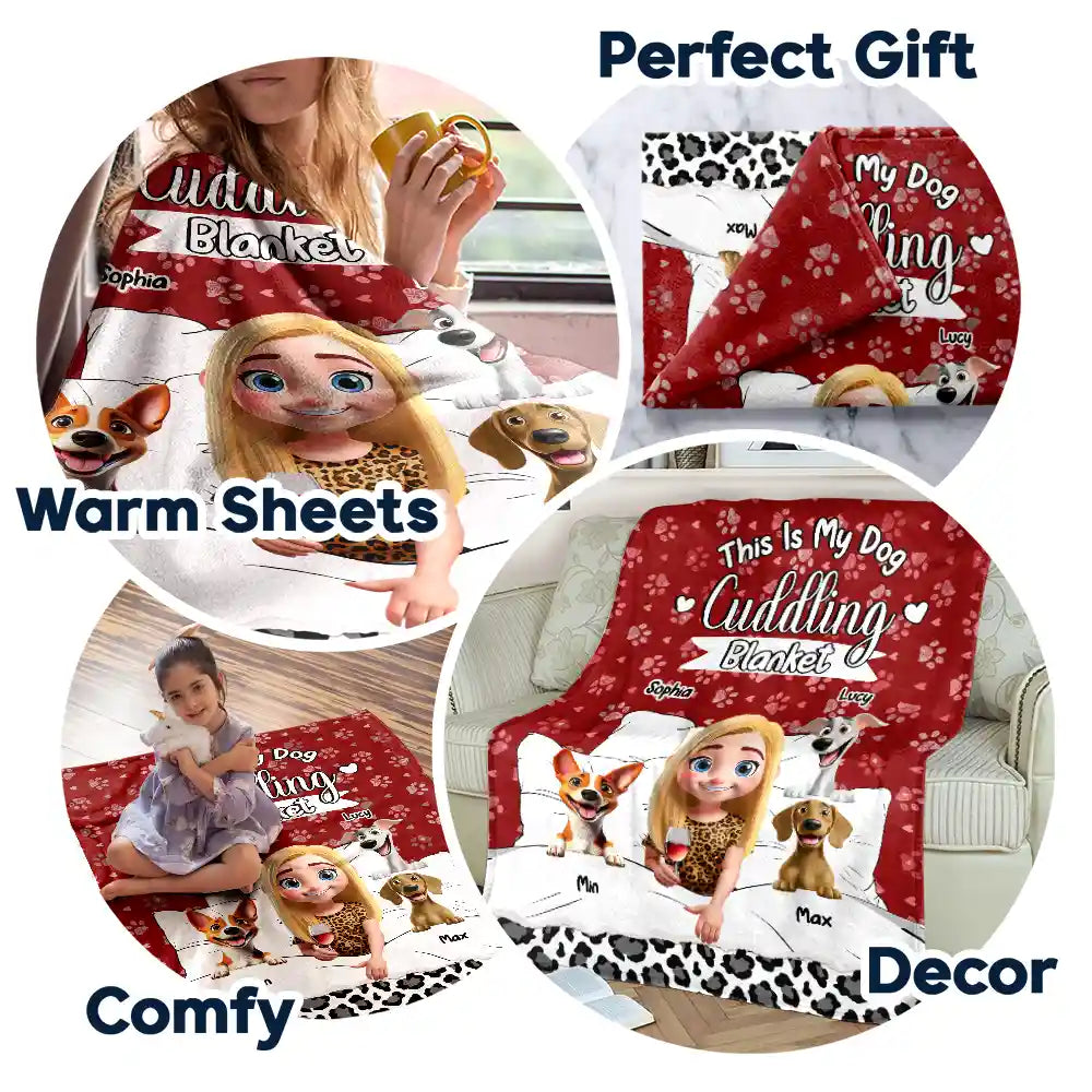 Fleece Blanket with Cute Dog Cartoon & Paw-Print Pattern, Cozy Cuddling Throw for Sofa or Bed, Unique Gift for Dog Lovers