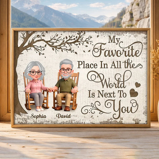 My Favorite Place Is Next To You Poster, Personalized Elder Couple Wall Decor with Hearts, Sweet Everyday Love Gift for Couple