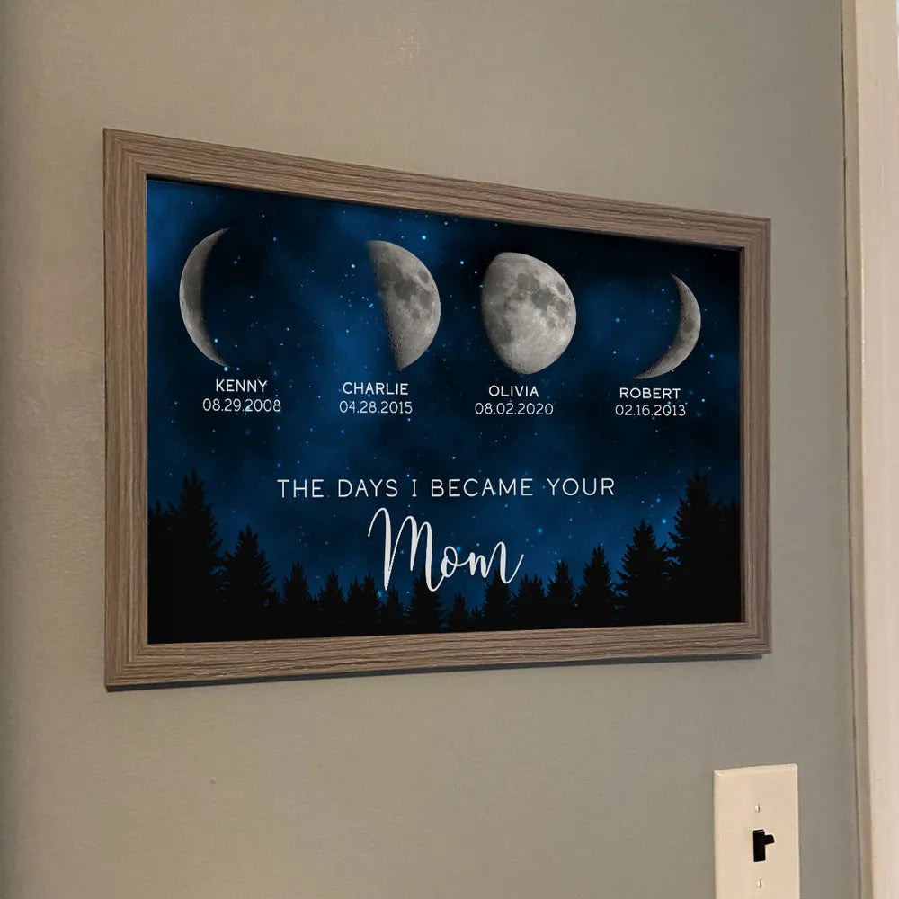 The Days You Became Our Dad Poster – Moon Phases over Forest Night Sky, Creative Personalized Gift for Dad
