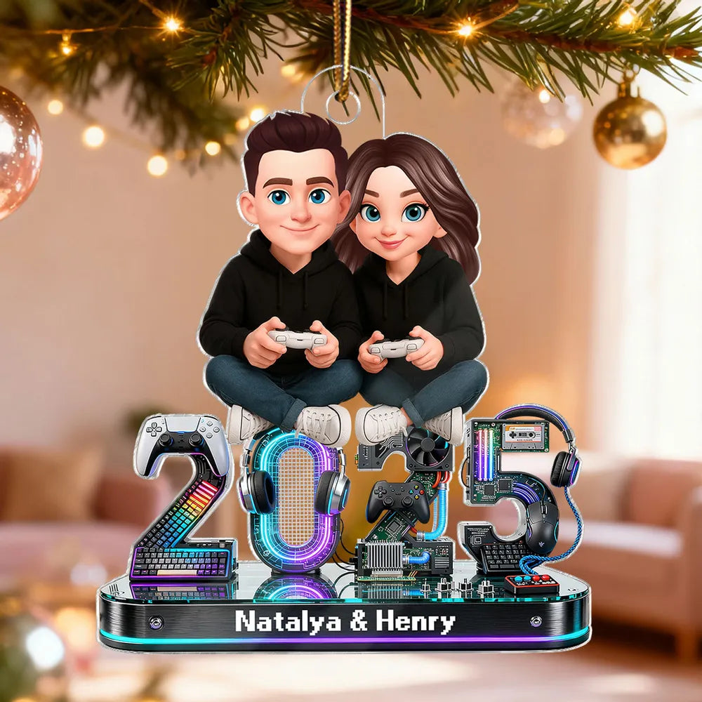 Personalized Gaming Couple Acrylic Ornament Christmas Decor, Cute Gamer Couple Keepsake, Unique Gift for Boyfriend or Girlfriend