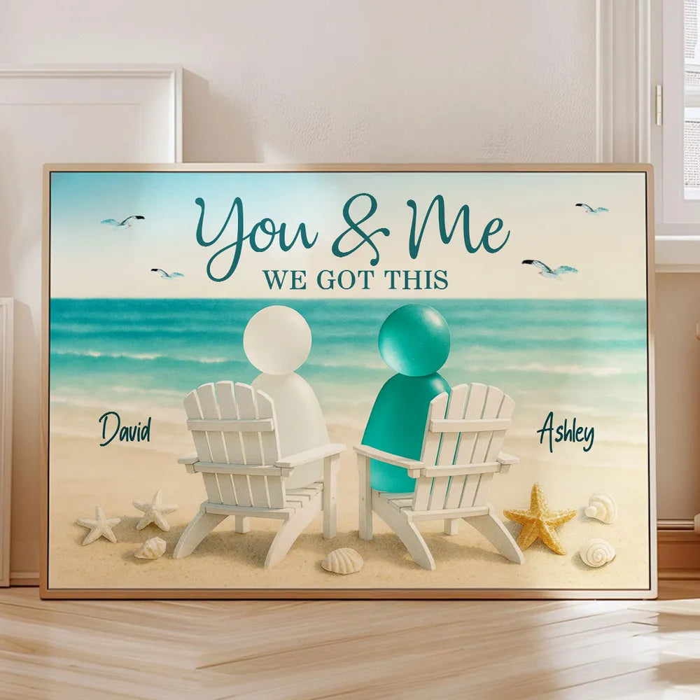 Poster You & Me Beach Couple, Sea-Glass Inspired Seaside Chairs Scene, Personalized Coastal Decor, A Unique Gift for Couples