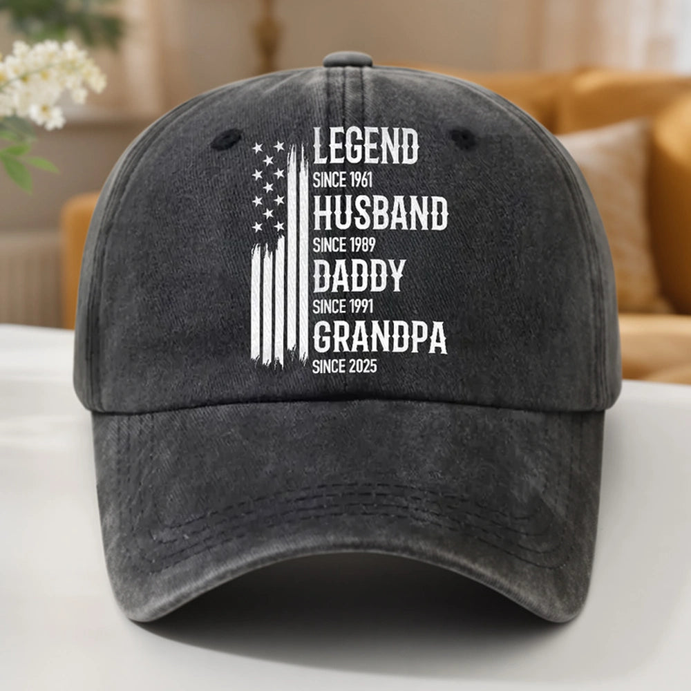 Washed Denim Baseball Cap, Personalized Legend Husband Dad Grandpa Design, Everyday Vintage Look, Creative Gift