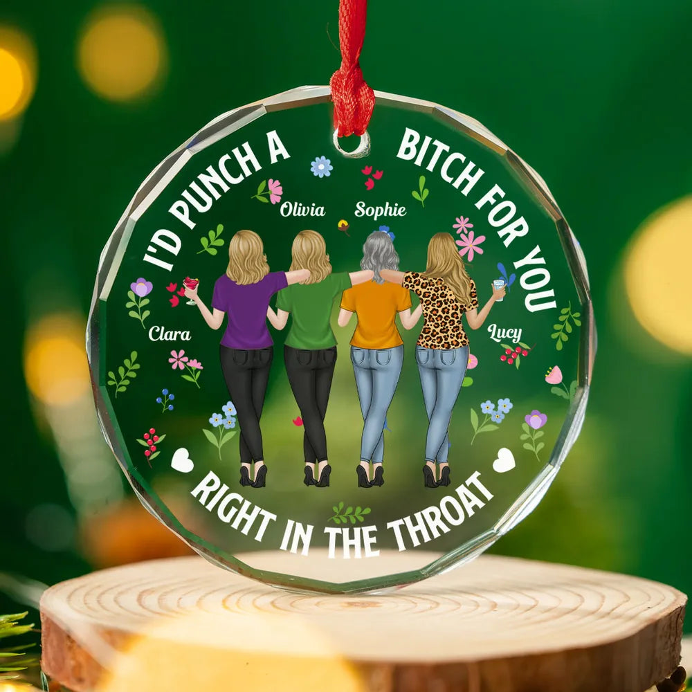 Custom Bestie Crystal Ornament with Back-View Friends Illustration – Personalized Crystal Ornament, Hilarious Unique Gift for Best Friend