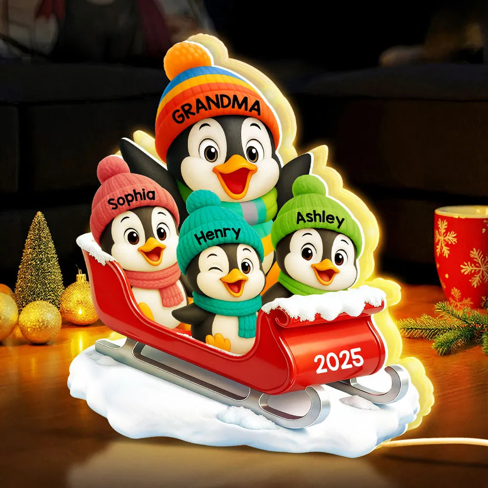 Acrylic Light Box of Christmas Penguin Family – Warm Holiday Scene & Perfect Gift for Grandma or Family