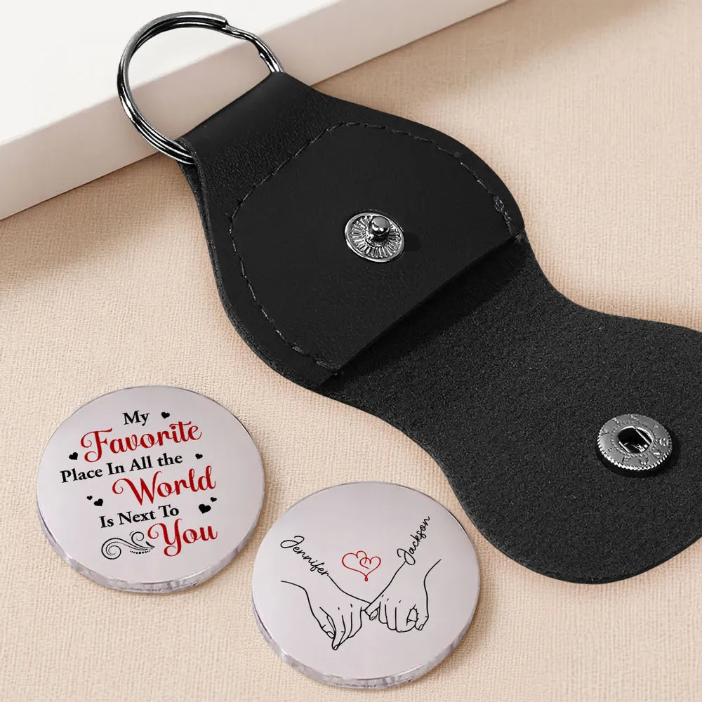Personalized Pocket Hug Token with Holding Hands Sketch, My Favorite Place Quote, Unique Romantic Gift for Everyday Carry