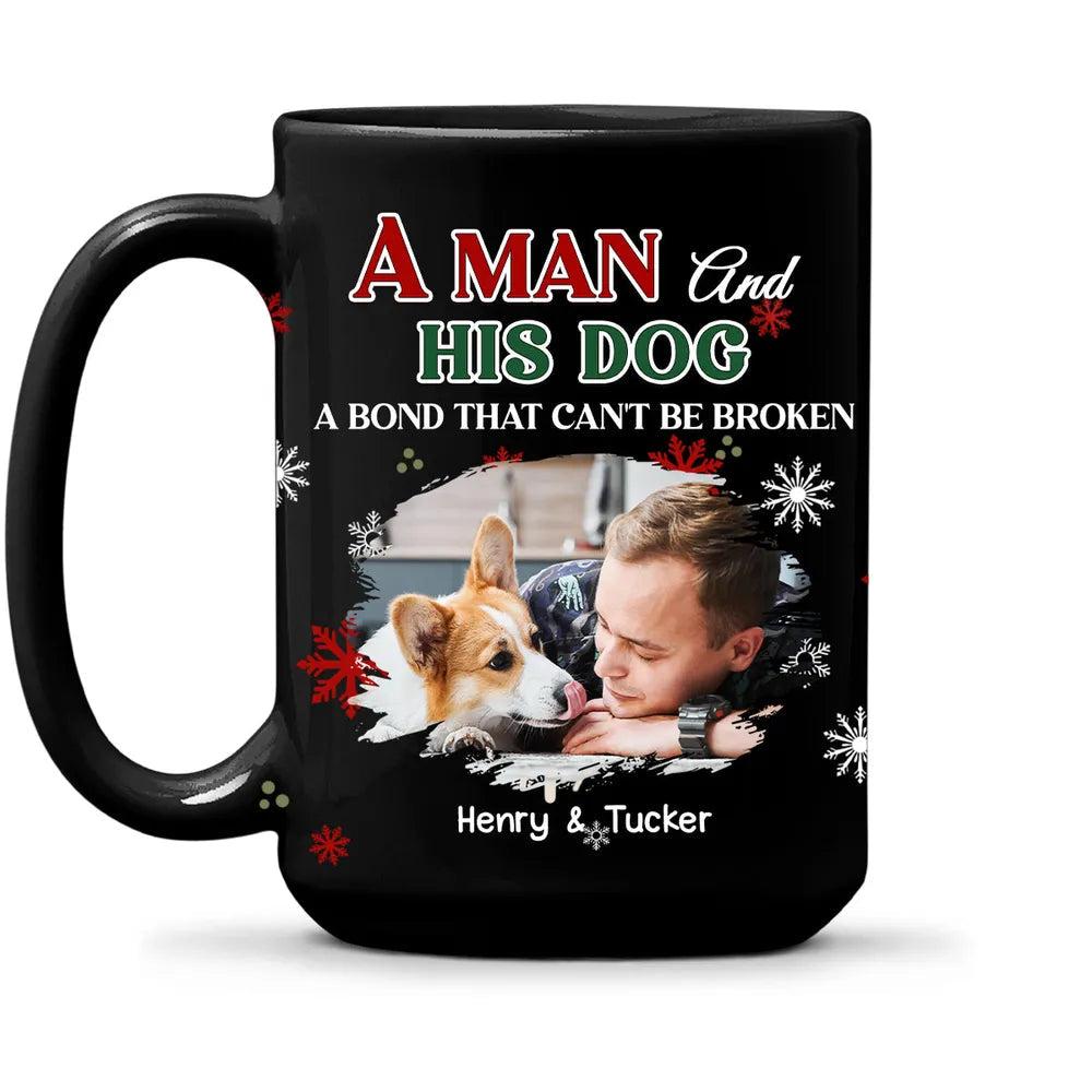 Custom Man and His Dog Full Color Mug, Heartwarming Pet Lover Gift for Daily Coffee and Christmas or Birthday