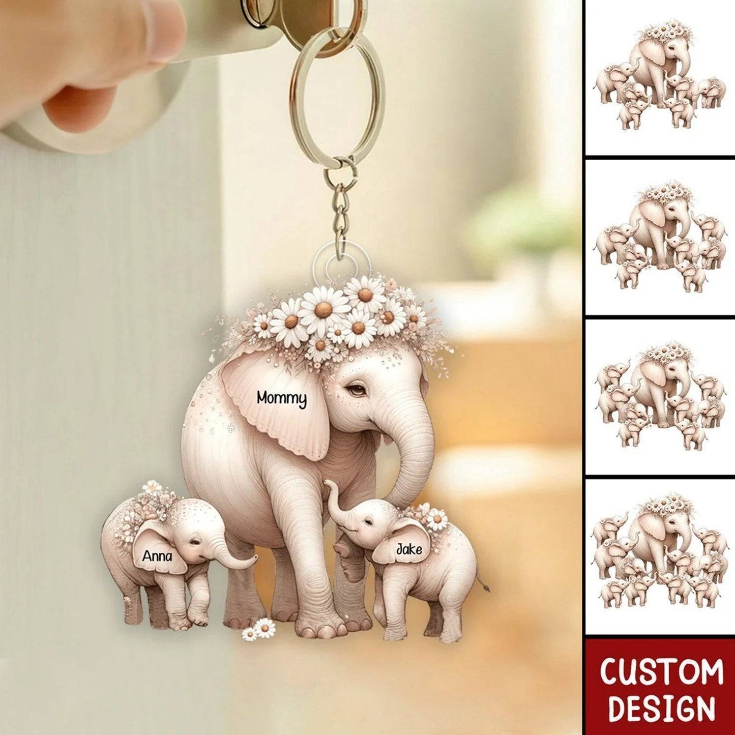 Tender Elephant Family Personalized Acrylic Keychain, Ornament, Poster/Canvas and more – A Heartfelt Gift for Mothers or Grandmothers