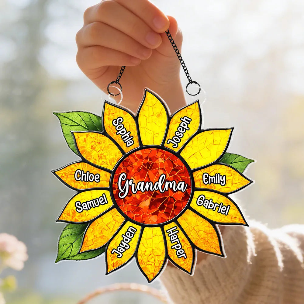 Personalized Sunflower Acrylic Suncatcher Ornament for Grandma Window Decor, Bright Sunlit Gift Full of Love
