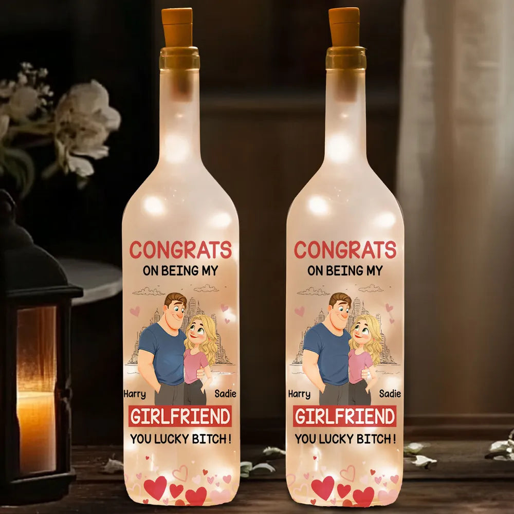 Personalized Bottle Lamp with Funny Girlfriend Cartoon, Warm Glow Bedroom Accent, Unique Gift for Girlfriend