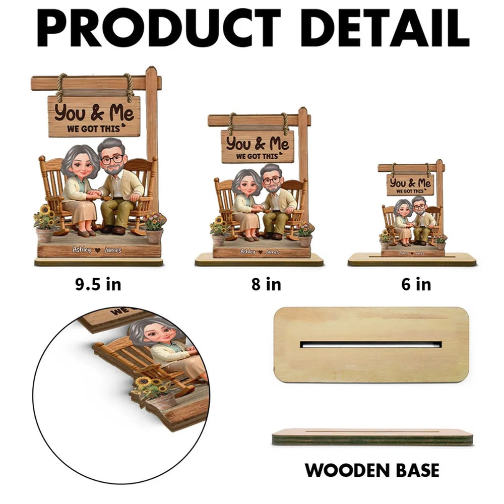 You & Me We Got This Personalized 2-Layer Wooden Plaque Sweet Couple Rocking Chair Scene for Anniversary or Valentine's Day Gift