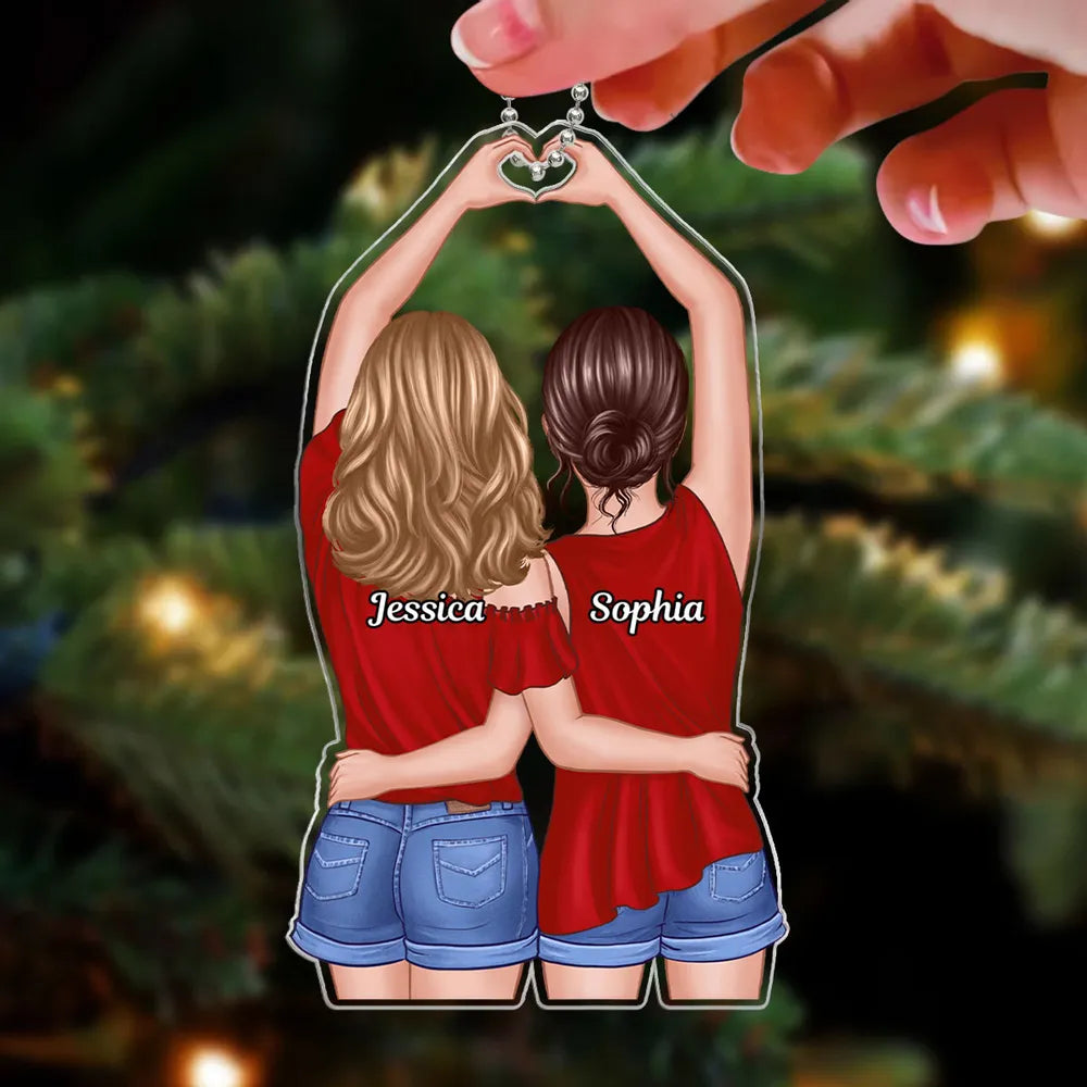 Acrylic Ornament with Sister Back View and Heart Design, High Clarity, Heartwarming Gift for Sisters