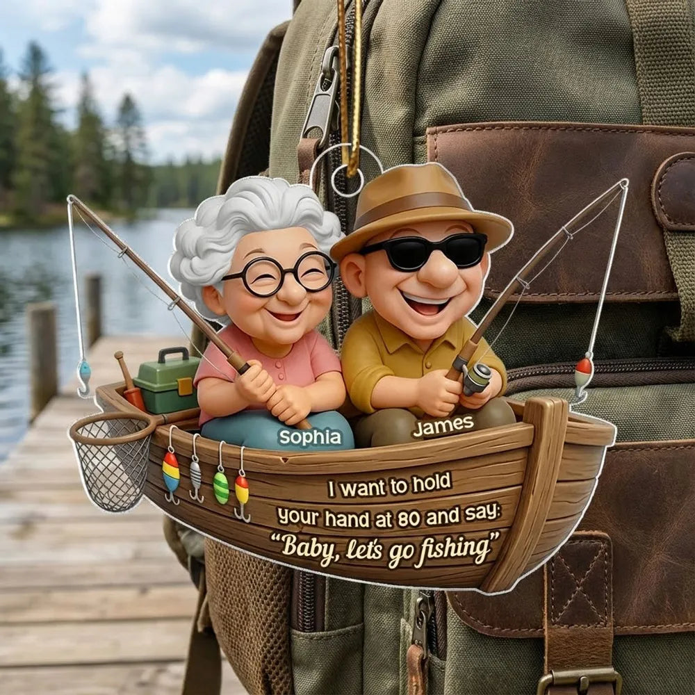 Acrylic Ornament 'Baby, Let's Go Fishing' - Personalized Cute Boat Scene for Couples, A Romantic Unique Gift