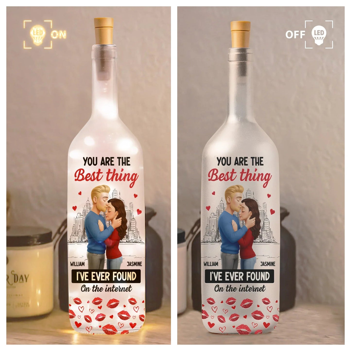 Custom Internet Love Quote Bottle Lamp for Couples, Soft Warm Glow Bedroom Light & Thoughtful Personalized Gift