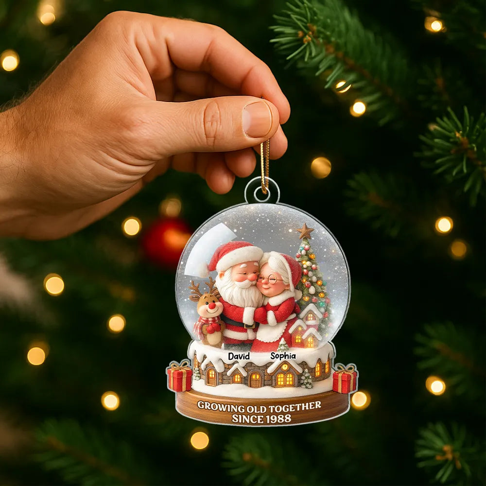 Santa Couple Acrylic Ornament with Cozy Hug Design, Perfect Christmas Gift for Couples