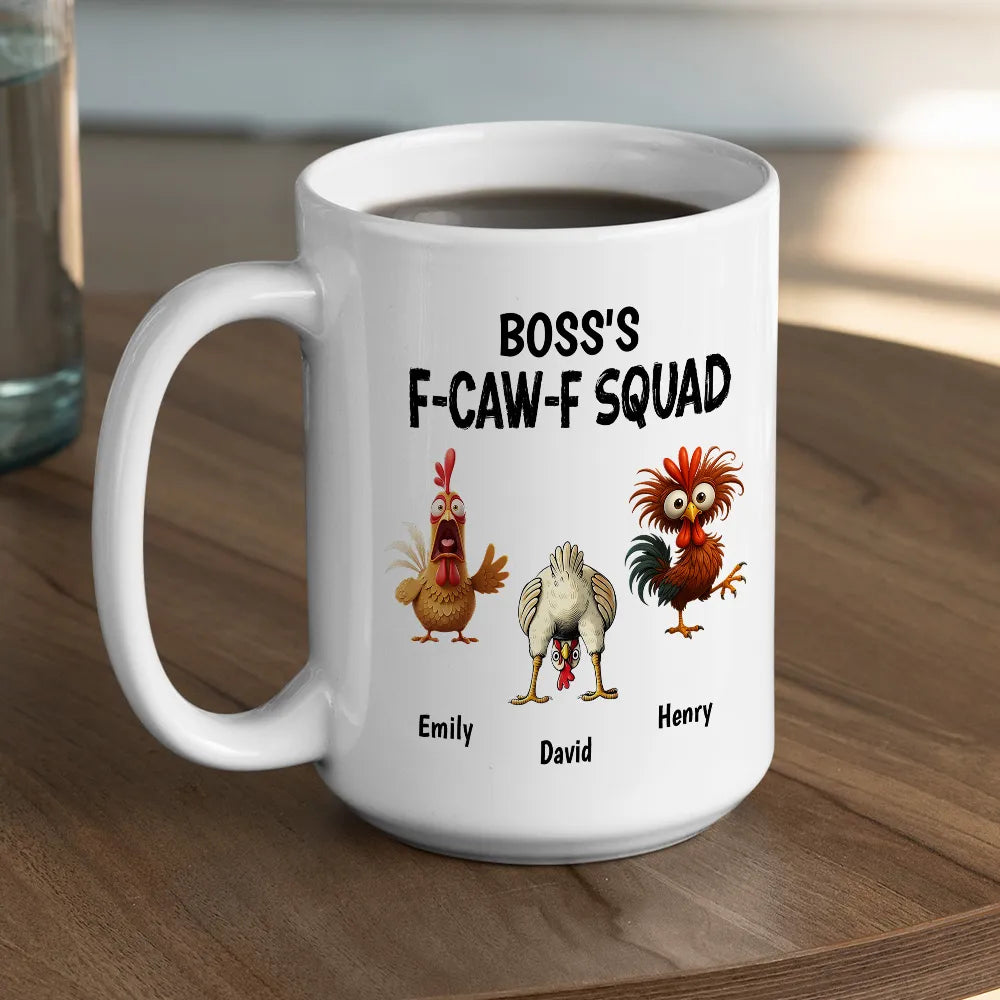 Boss FCAWF Squad White Ceramic Mug Funny Rooster Design Unique Gift for Boss