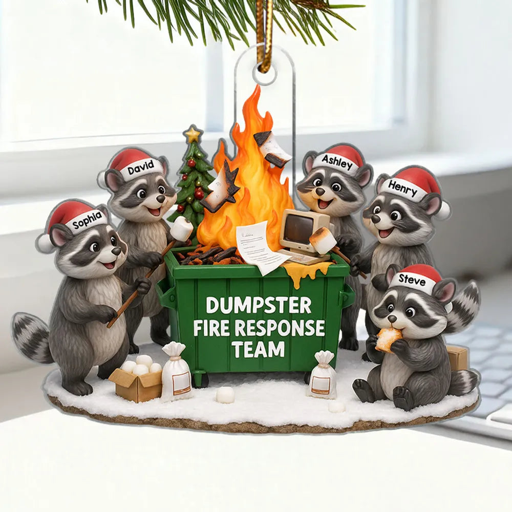 Custom Raccoon Dumpster Fire Response Team Acrylic Ornament, Hilarious Office Christmas Gift and Festive Home Decor
