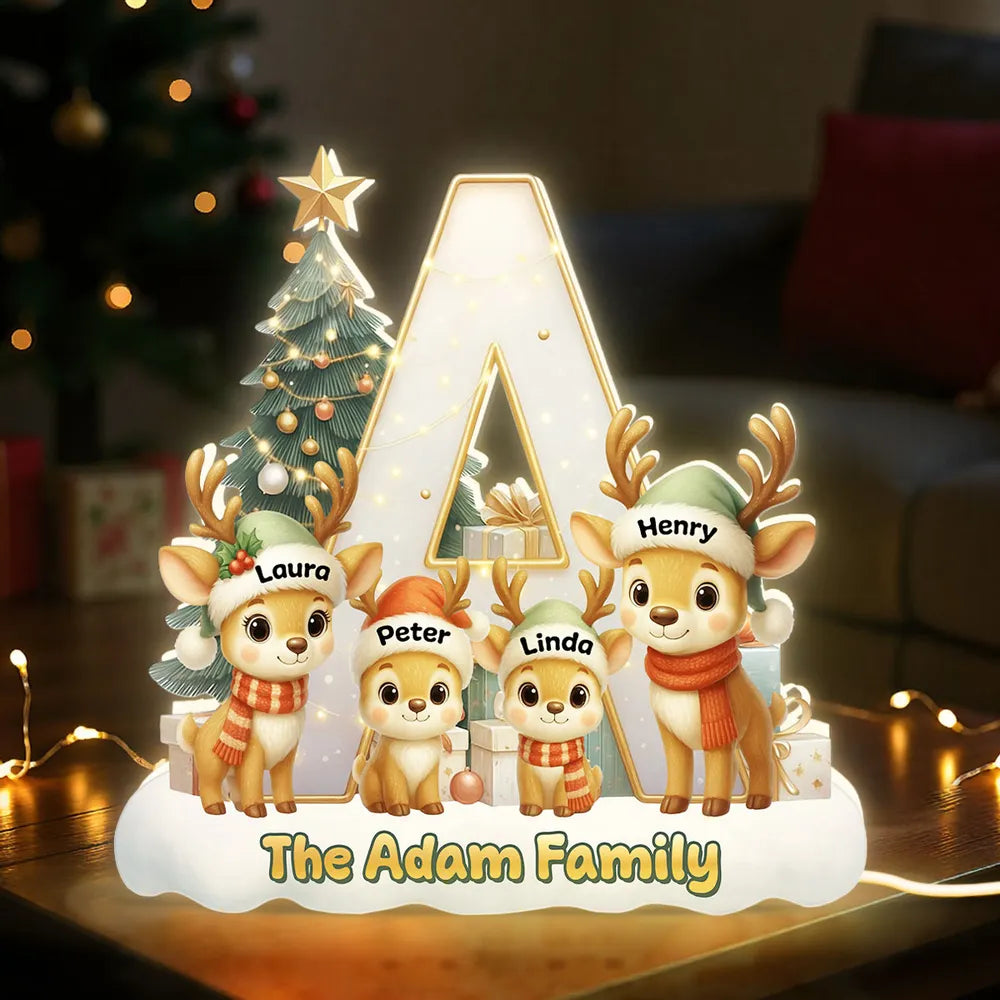 Personalized Acrylic Initial Letter Light Box with Reindeer Family, Cozy Christmas Tree Glow, Festive Home Decor Gift