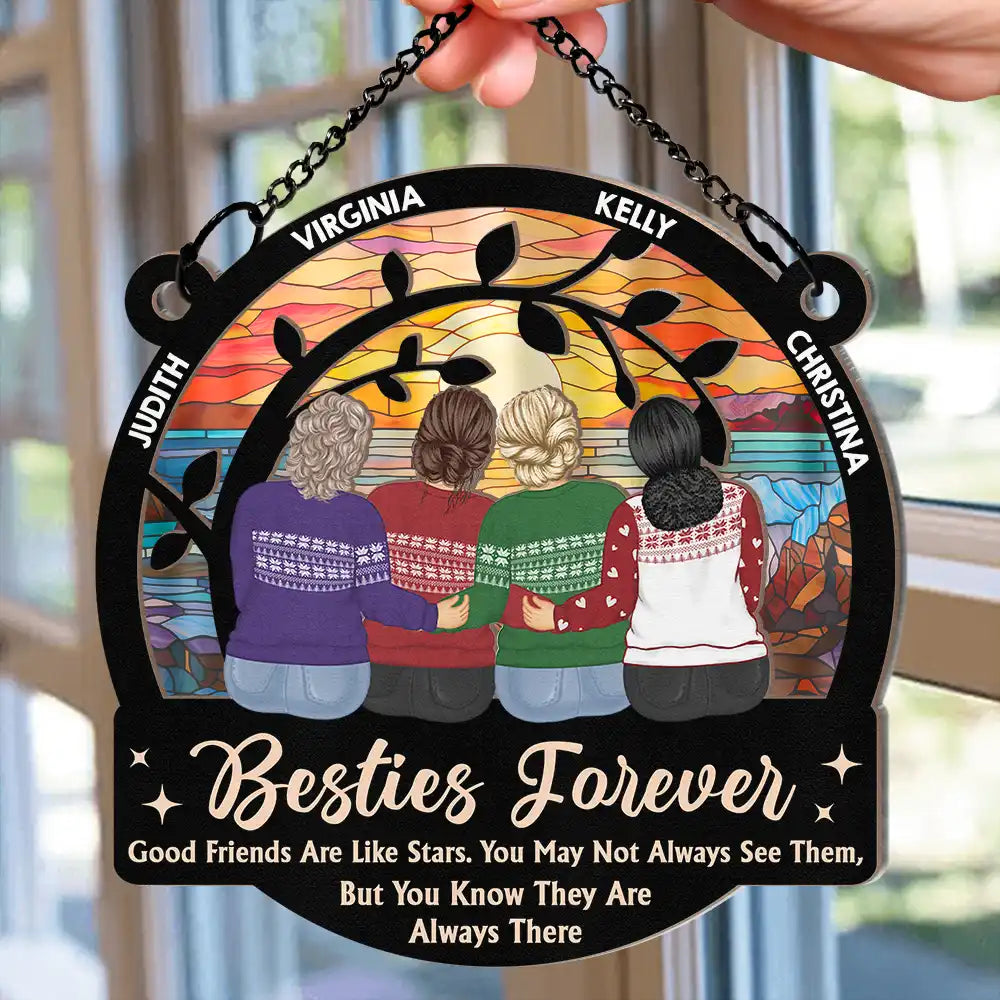 “Besties Forever” Layered Wood & Acrylic Sun-Catcher – Custom Friend Names