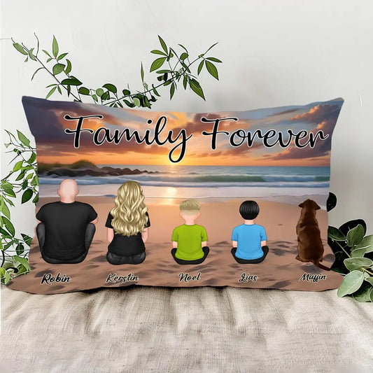 Beach Landscape Family Sitting Back View - Personalized  Pillow or Keychain or Poster or Plaque or Car Hanger or Wallet or Wallet Card or Cap or Cup - Ideal Gift for Loved Ones