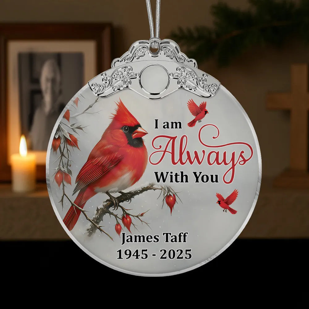 Silver Capped Glass Ornament with Cardinal design, symbolizing protection and togetherness, thoughtful gift for loved ones