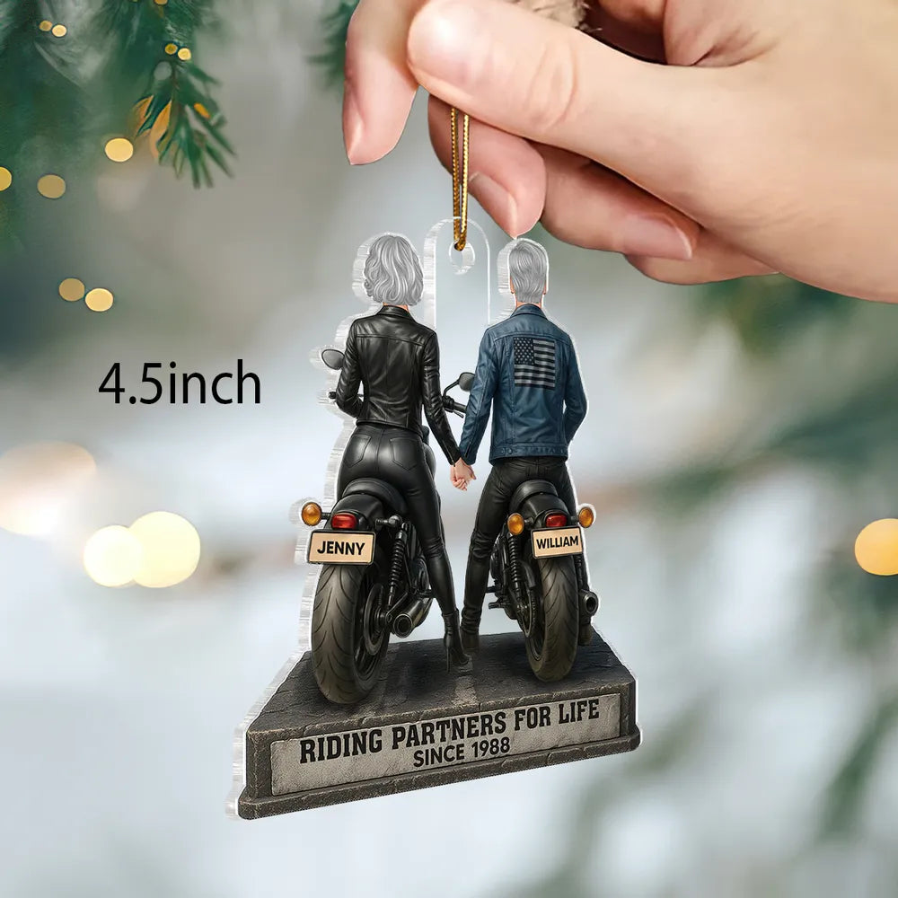Riding Partners for Life Acrylic Car Hanger, Personalized Couple on Motorcycles Rearview Mirror Decor, Sentimental Gift for Couples