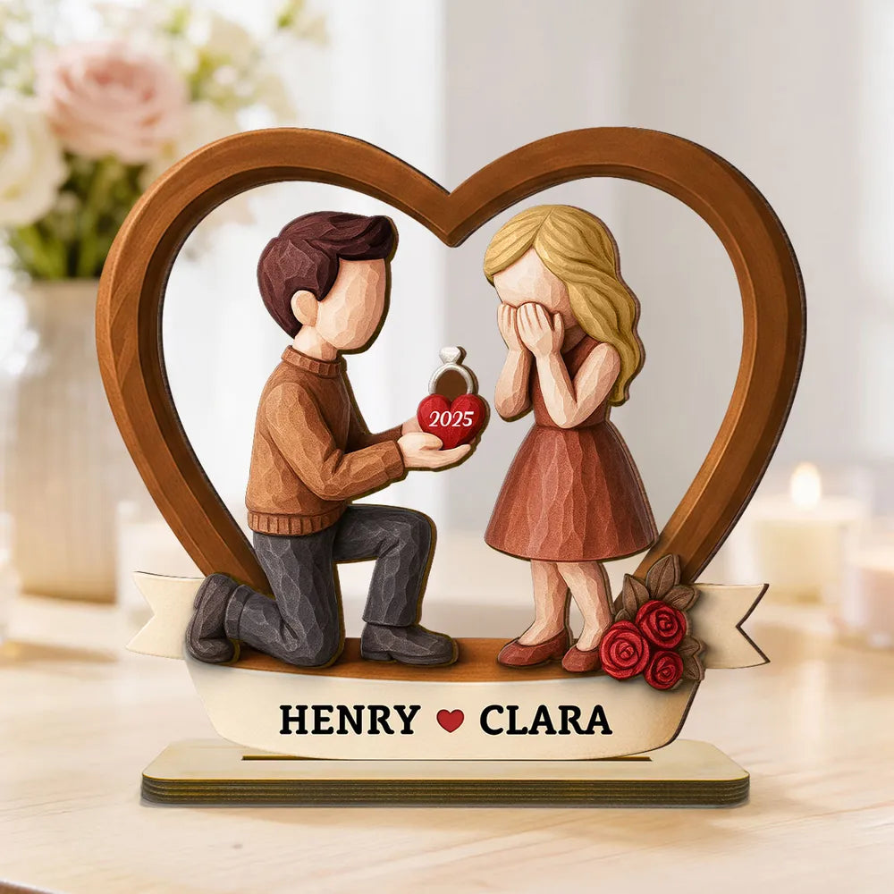 Romantic Personalized 2-Layer Wooden Plaque Kneeling Proposal Moment Sweet Gift for Boyfriend or Girlfriend Heartfelt Decor