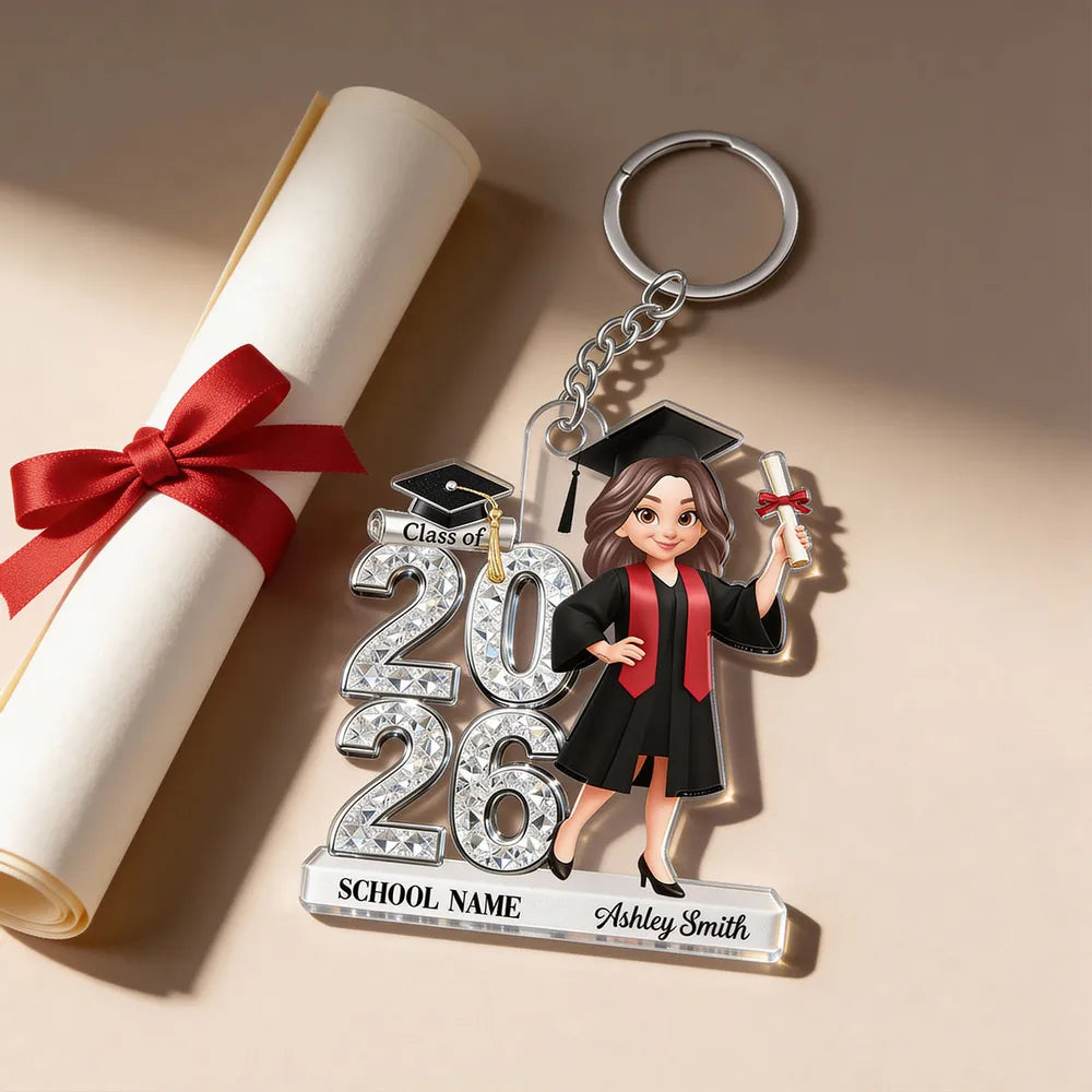 Personalized Graduation Acrylic Keychain Class of 2026 With Cap and Diploma, Unique Gift for Daughter or Son