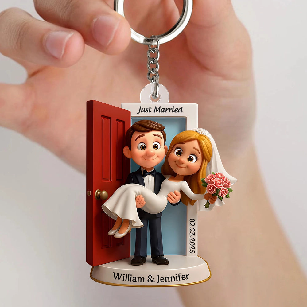 Just Married Acrylic Ornament, Groom Carrying Bride Design, Wedding Keepsake Gift