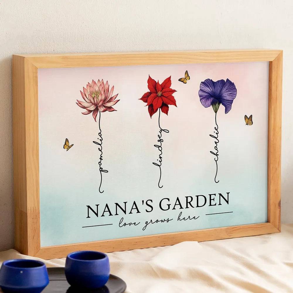 Grandma's Garden Love Grows Here Beautiful Birth Month Flower Gift For Grandma Mom Personalized Pillow or Poster or Canvas, Keychain, Plaque, Wallet Card or Ornament