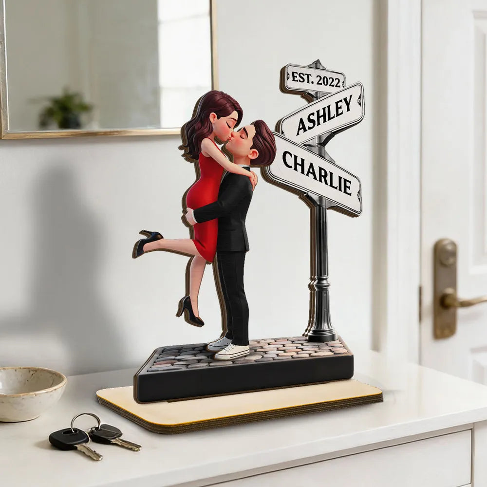 Eternal Love Personalized 2-Layer Wooden Plaque With Hugging Kissing Couple, Sweet Keepsake Gift For Him or Her