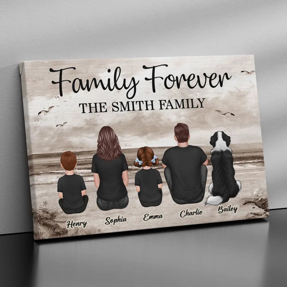 Family Sitting Realistic Beach Landscape - Personalized Canvas, Poster, Keychain, Plaque, Ornament and Pillow, Unique Gift