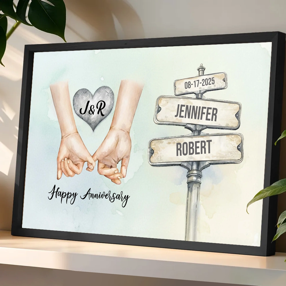 Personalized Anniversary Poster with Holding Hands Illustration, Custom Couple Wall Art, Unique Romantic Gift
