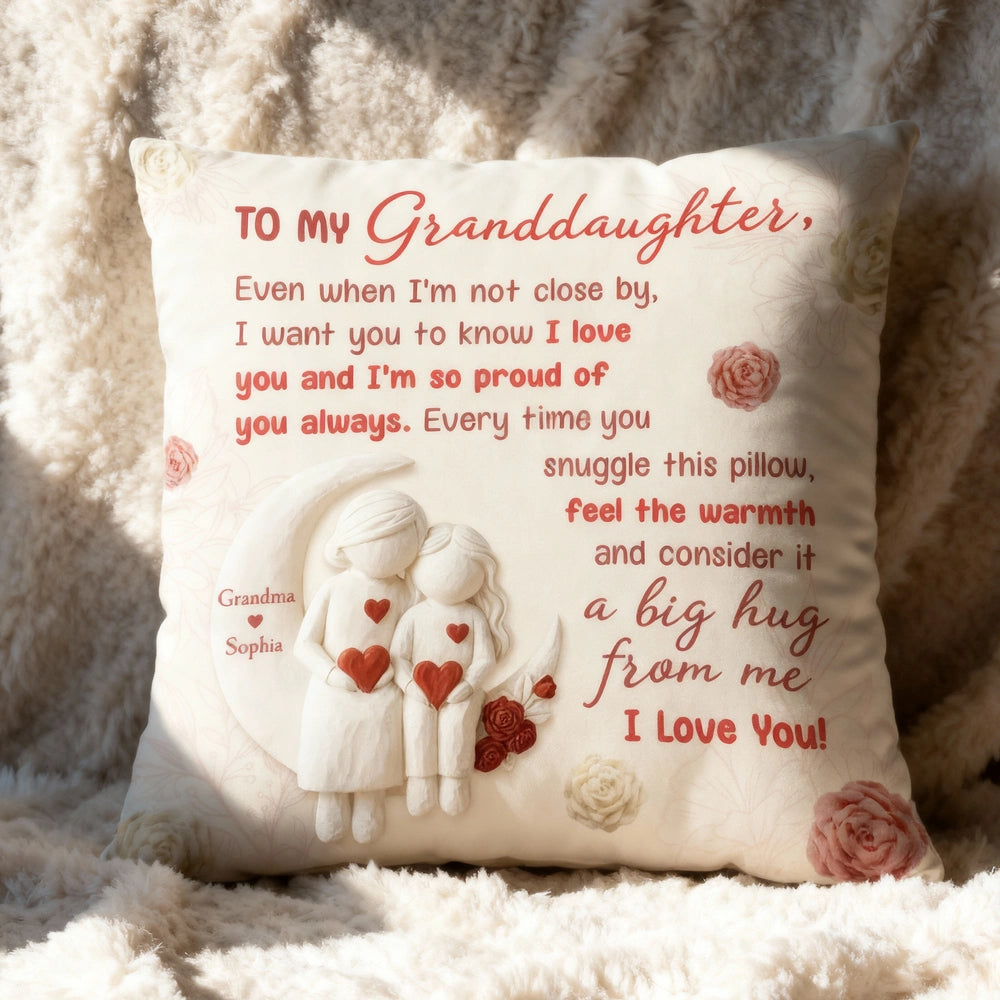 Personalized Square Pillow Grandmother and Granddaughter Hug Quote, I Want You to Know I Love You, Unique Gift